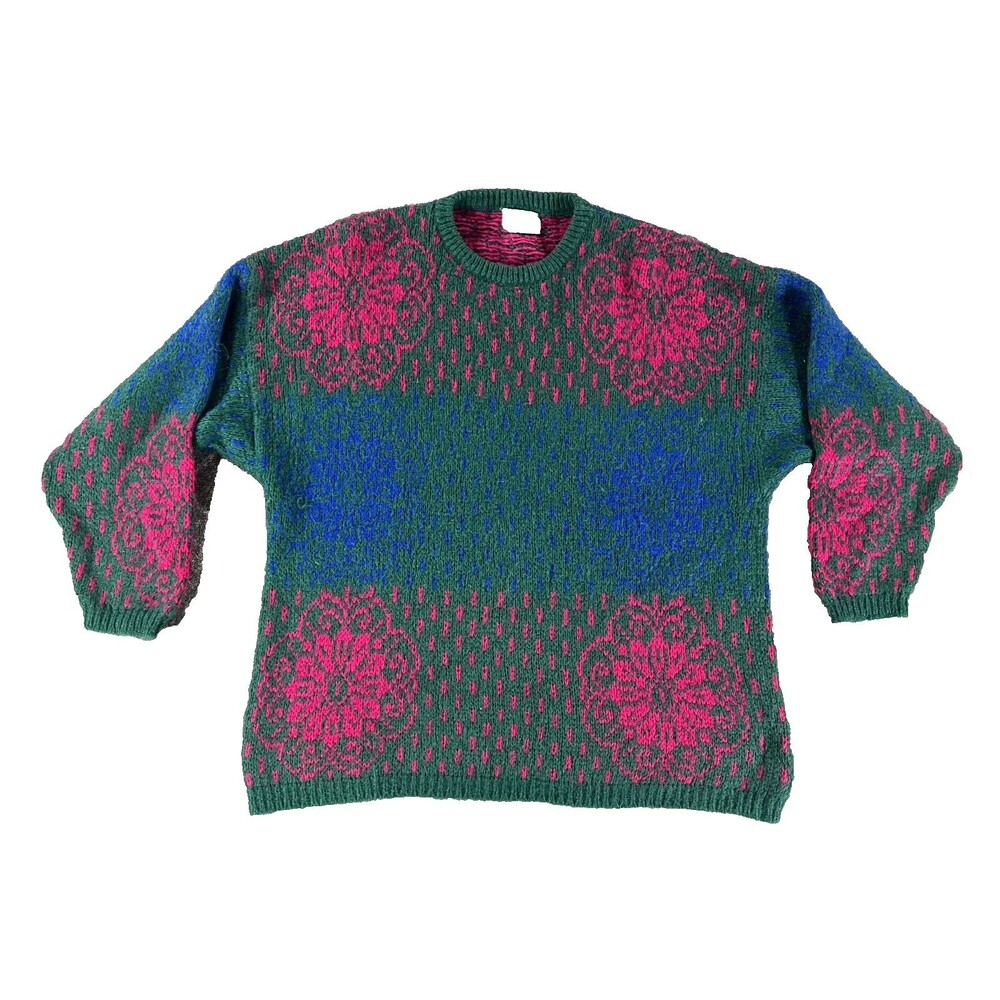 Benetton Women’s VTG Multicolor Floral Mohair Knit Sweater Made in Italy 46